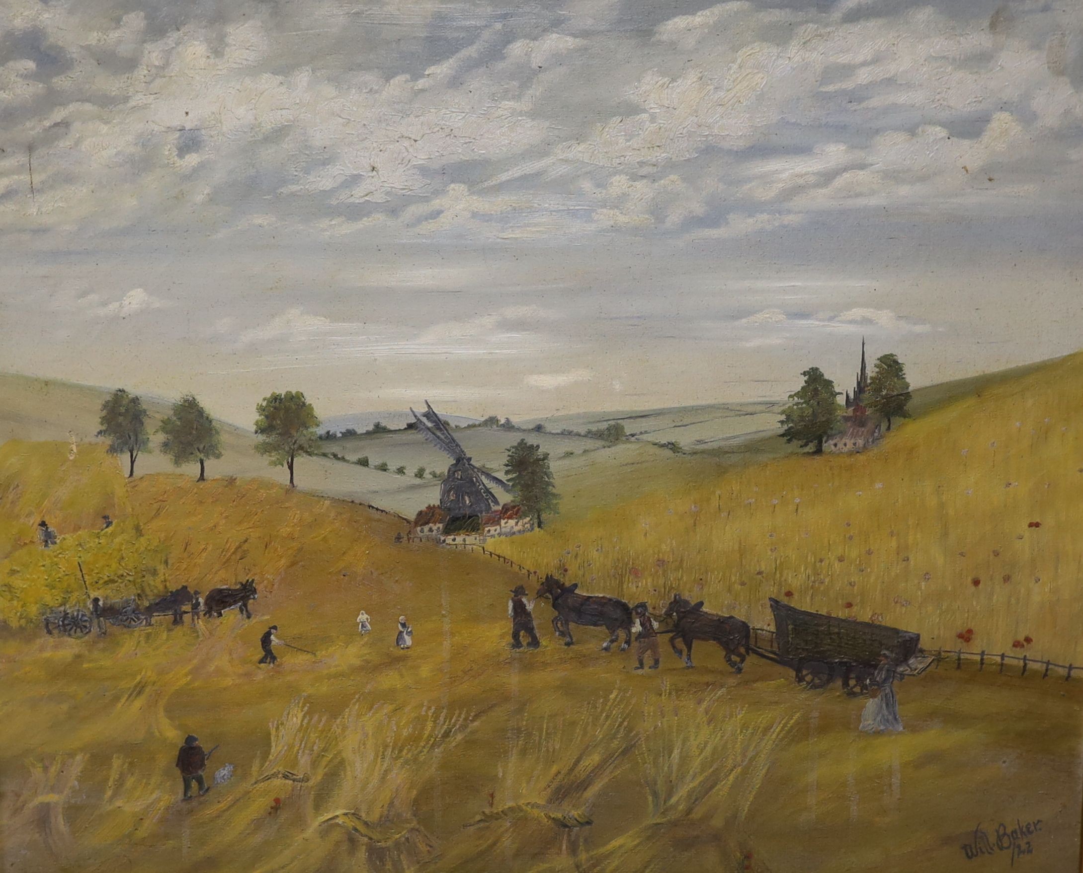William Baker (American), oil on canvas, “Amish farming settlement’, signed and dated ’22, 50 x 60cm. *This lot is being sold in aid of the charity Dogs Trust UK with 100% of the hammer price going to the charity